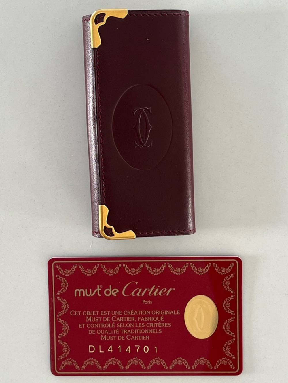 Authentic Vintage Must de Cartier Burgundy Leather 4-Hook Key Case Key Holder